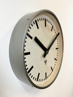 Large Industrial Grey Wall Clock from Pragotron, 1960s-CGF-1423041