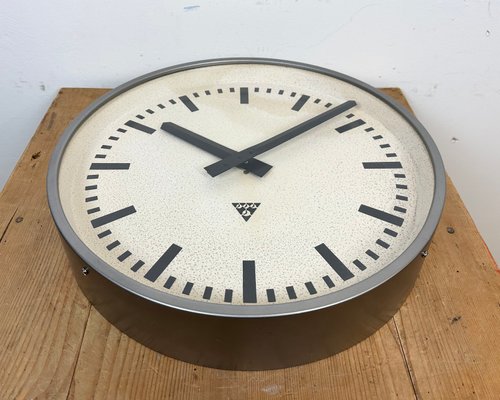 Large Industrial Grey Wall Clock from Pragotron, 1960s-CGF-1423041