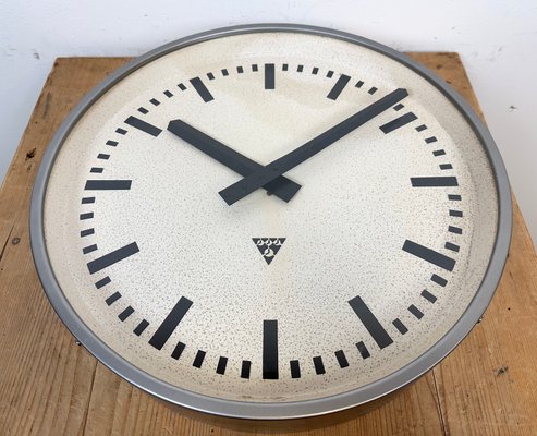 Large Industrial Grey Wall Clock from Pragotron, 1960s-CGF-1423041