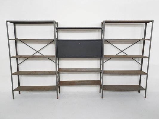 Large Industrial Metal & Wooden Wall Unit from Gispen, Netherlands, 1950s-ZO-1170649