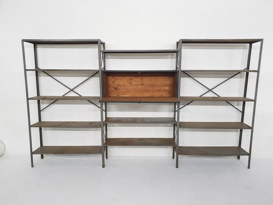 Large Industrial Metal & Wooden Wall Unit from Gispen, Netherlands, 1950s-ZO-1170649