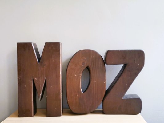 Large Industrial Portuguese Wooden Block Signage Letters M O Z, 1950s, Set of 3-SCS-1781369