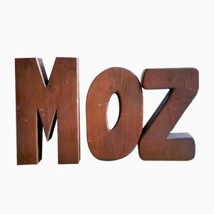 Large Industrial Portuguese Wooden Block Signage Letters M O Z, 1950s, Set of 3-SCS-1781369