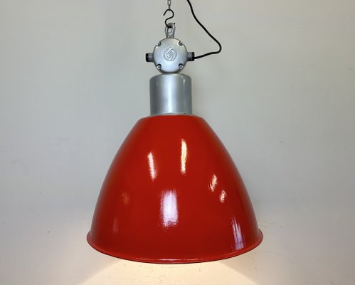 Large Industrial Red Painted Factory Lamp from Elektrosvit, 1960s-CGF-1747354