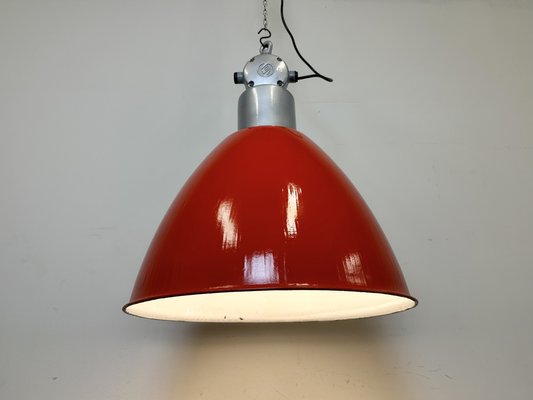 Large Industrial Red Painted Factory Lamp from Elektrosvit, 1960s-CGF-1747354