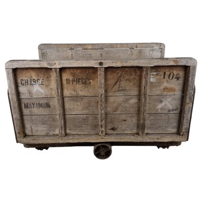 Large Industrial Steel and Wooden Trolley, 1900s-IRH-1313535