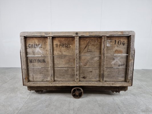 Large Industrial Steel and Wooden Trolley, 1900s-IRH-1313535