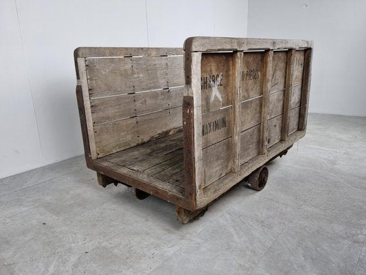 Large Industrial Steel and Wooden Trolley, 1900s-IRH-1313535