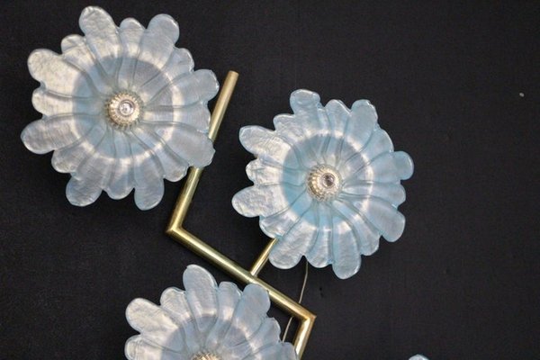 Large Iridescent Blue Murano Glass Flower Sconces, 2000s, Set of 2-YF-1421413