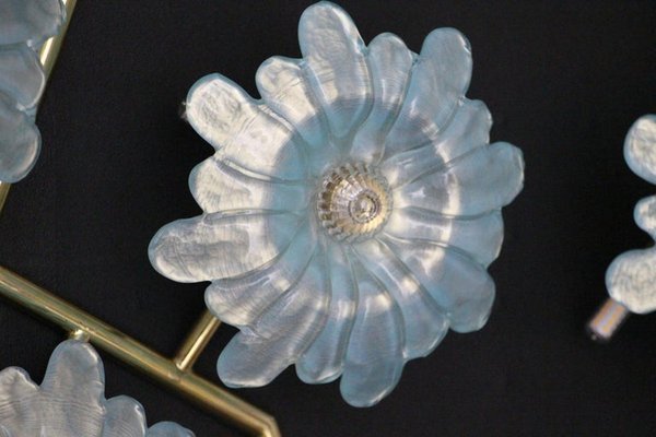 Large Iridescent Blue Murano Glass Flower Sconces, 2000s, Set of 2-YF-1421413