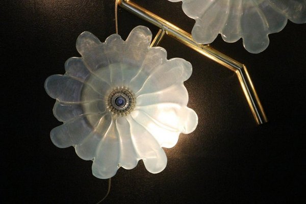 Large Iridescent Blue Murano Glass Flower Sconces, 2000s, Set of 2-YF-1421413