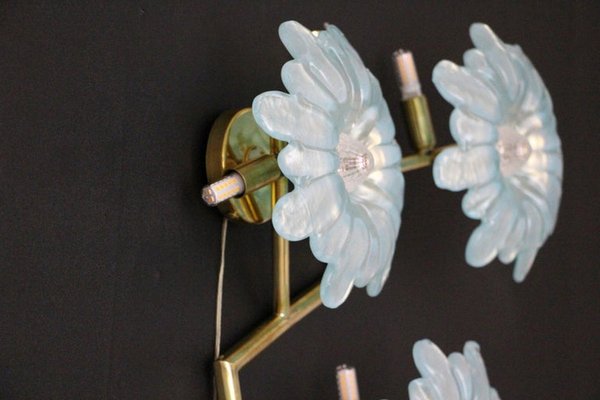 Large Iridescent Blue Murano Glass Flower Sconces, 2000s, Set of 2-YF-1421413