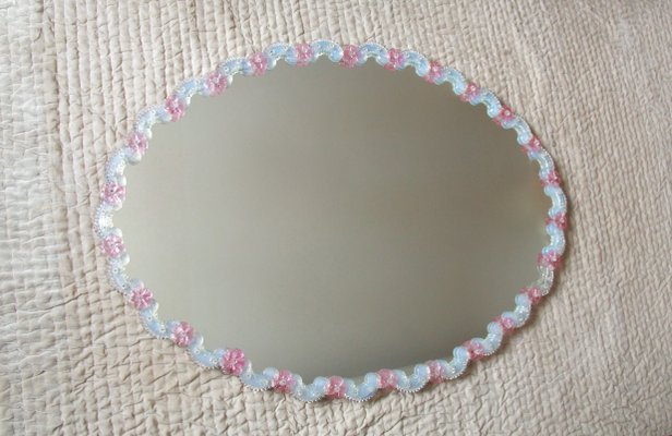 Large Iridescent Murano Glass 26 Rose Wall Mirror, Italy, 1960s-HUY-1123824