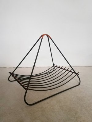 Large Iron and Rattan Magazine Rack, 1950s-UIW-1192173