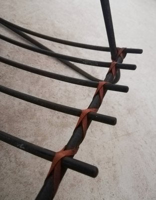 Large Iron and Rattan Magazine Rack, 1950s-UIW-1192173