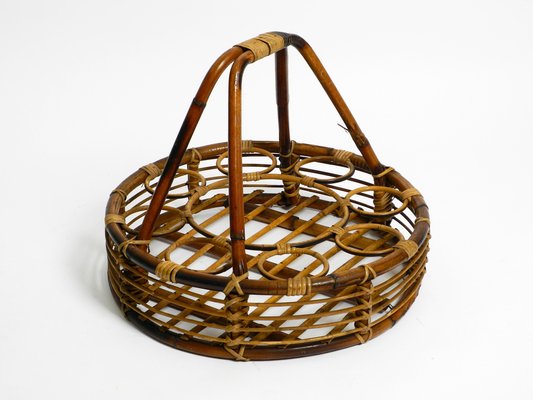 Large Italian Bamboo Bottle Carrier and Stand-RR-1292899