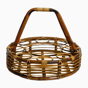 Large Italian Bamboo Bottle Carrier and Stand-RR-1292899