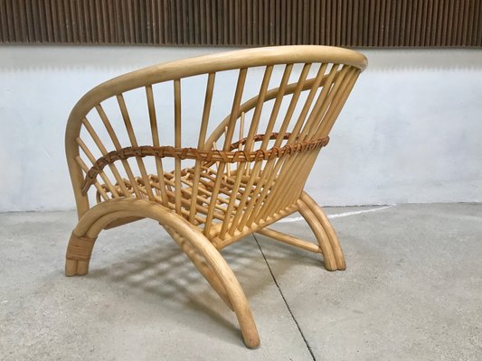 Large Italian Bamboo Lounge Chair with Leather Lacings, 1970s-JP-698639