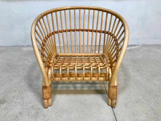 Large Italian Bamboo Lounge Chair with Leather Lacings, 1970s-JP-698639