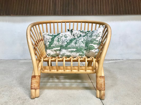 Large Italian Bamboo Lounge Chair with Leather Lacings, 1970s-JP-698639