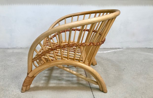 Large Italian Bamboo Lounge Chair with Leather Lacings, 1970s-JP-698639