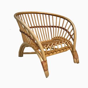 Large Italian Bamboo Lounge Chair with Leather Lacings, 1970s-JP-698639