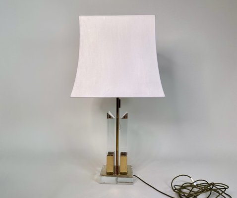 Large Italian Brass and Acrylic Glass Table Lamp with Integrated Light, 1970s-JP-1817968