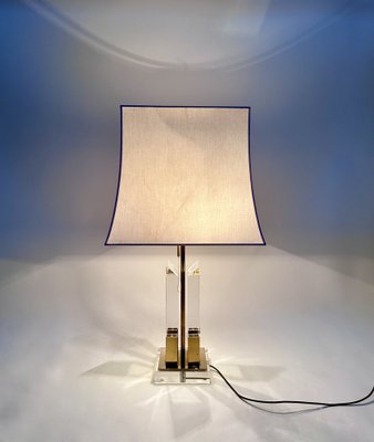 Large Italian Brass and Acrylic Glass Table Lamp with Integrated Light, 1970s-JP-1817968