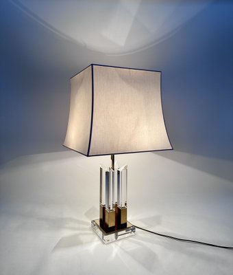 Large Italian Brass and Acrylic Glass Table Lamp with Integrated Light, 1970s-JP-1817968