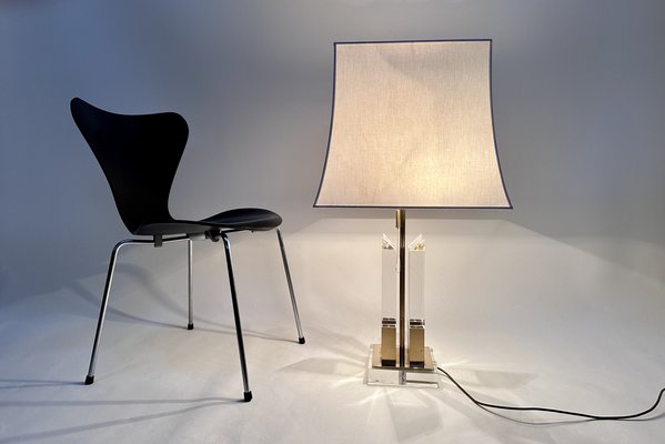 Large Italian Brass and Acrylic Glass Table Lamp with Integrated Light, 1970s-JP-1817968