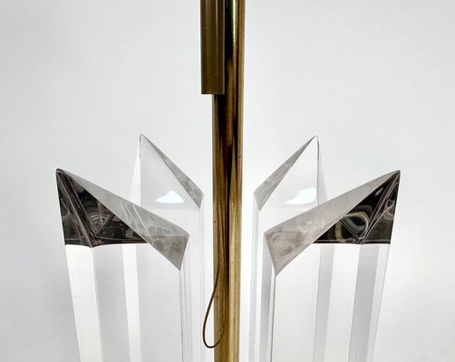 Large Italian Brass and Acrylic Glass Table Lamp with Integrated Light, 1970s-JP-1817968