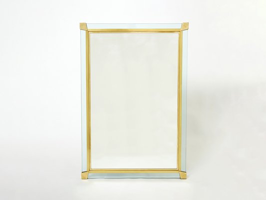 Large Italian Brass and Murano Glass Mirror in the Style of Fontana Arte, 1970s-YJA-1259308