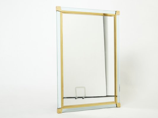 Large Italian Brass and Murano Glass Mirror in the Style of Fontana Arte, 1970s-YJA-1259308