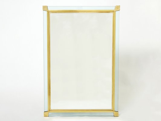 Large Italian Brass and Murano Glass Mirror in the Style of Fontana Arte, 1970s-YJA-1259308