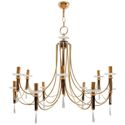 Large Italian Brass Chandelier from Prearo Luce, 1980s-KL-620251