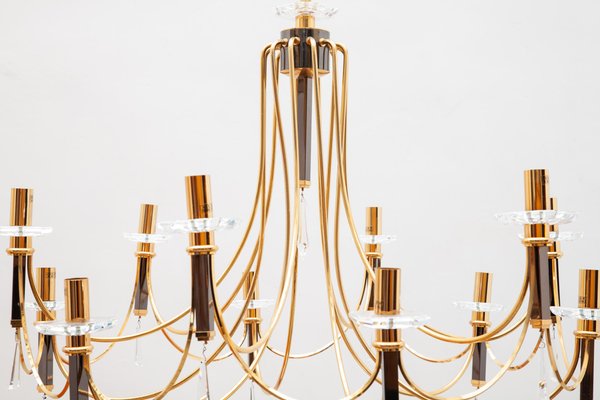 Large Italian Brass Chandelier from Prearo Luce, 1980s-KL-620251