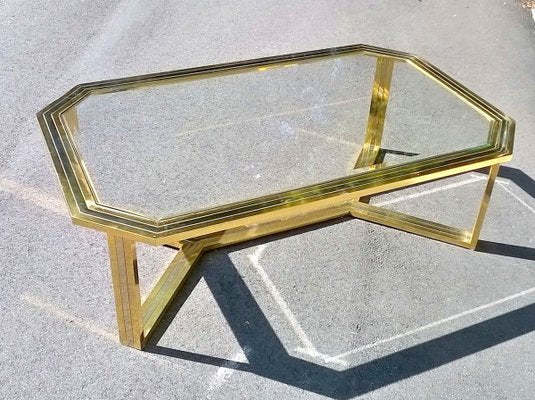 Large Italian Brass Coffee Table, 1970s-EI-903517