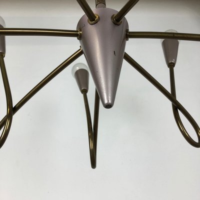 Large Italian Brass Hanging Chandelier Light Sconces in the Style of Stilnovo, 1950s-QZ-1169019