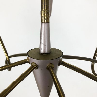 Large Italian Brass Hanging Chandelier Light Sconces in the Style of Stilnovo, 1950s-QZ-1169019