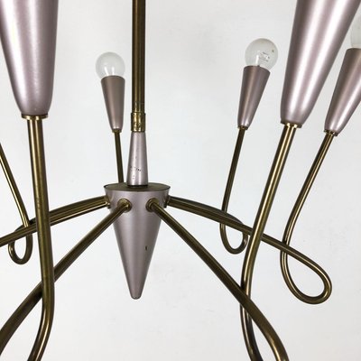 Large Italian Brass Hanging Chandelier Light Sconces in the Style of Stilnovo, 1950s-QZ-1169019