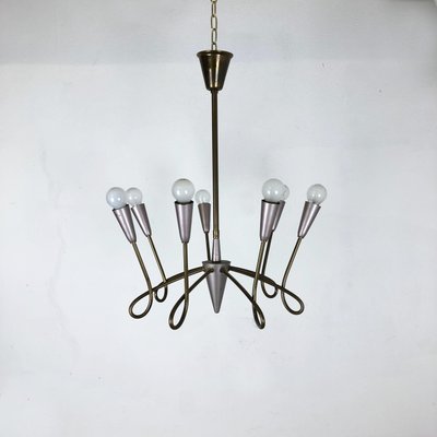 Large Italian Brass Hanging Chandelier Light Sconces in the Style of Stilnovo, 1950s-QZ-1169019