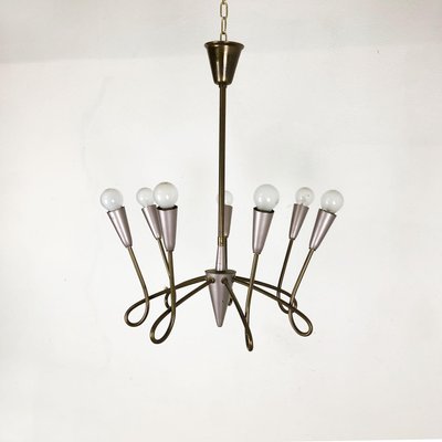 Large Italian Brass Hanging Chandelier Light Sconces in the Style of Stilnovo, 1950s-QZ-1169019