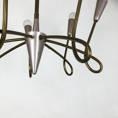 Large Italian Brass Hanging Chandelier Light Sconces in the Style of Stilnovo, 1950s-QZ-1169019