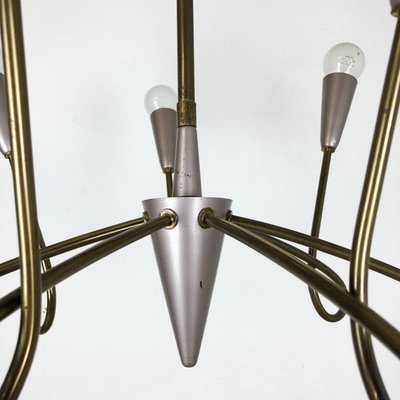 Large Italian Brass Hanging Chandelier Light Sconces in the Style of Stilnovo, 1950s-QZ-1169019