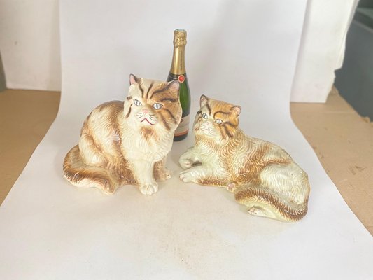 Large Italian Cat Figurines in Ceramic, 1970s, Set of 2-UR-1717315