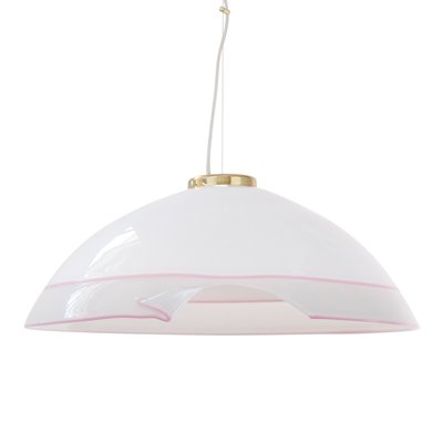 Large Italian Ceiling Lamp in White Murano Glass with Pink Gray Finishes, 1980s-MPO-1325994