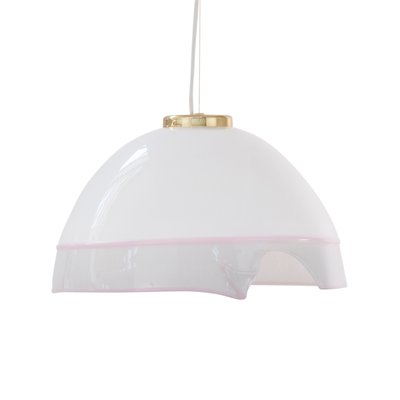 Large Italian Ceiling Lamp in White Murano Glass with Pink Gray Finishes, 1980s-MPO-1325992