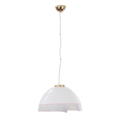 Large Italian Ceiling Lamp in White Murano Glass with Pink Gray Finishes, 1980s-MPO-1325992