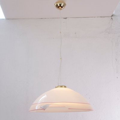 Large Italian Ceiling Lamp in White Murano Glass with Pink Gray Finishes, 1980s-MPO-1325994