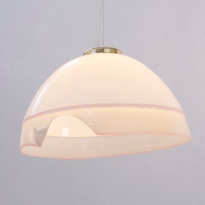 Large Italian Ceiling Lamp in White Murano Glass with Pink Gray Finishes, 1980s-MPO-1325992